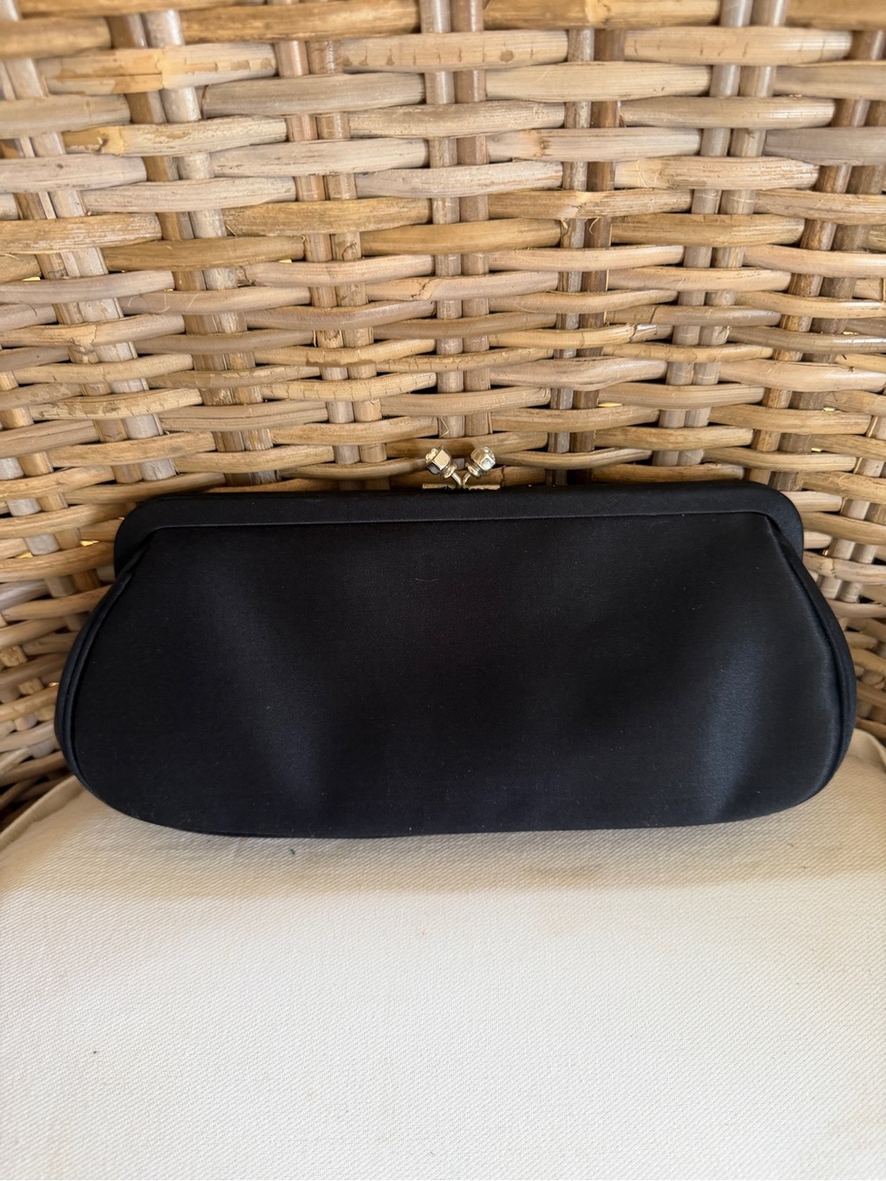 Black Satin Bow Clutch Purse - Picture 2 of 5
